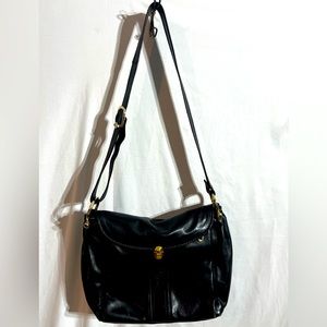 Marino Orlandi Black Leather Shoulder Bag with Gold Hardware